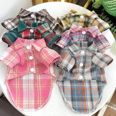 Classic Dog T-Shirt with D-Ring Fashion Dog Clothes Spring Puppy Coat Cute Plaid Cat Shirt Pet Costumes Bichon Frise Dog Apparel
